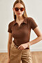Women's Bitter Brown Polo Neck Buttoned Lycra Blouse Blz- 19002558 - 3