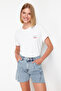 Light Blue Pleated High Waist Denim Shorts TWOSS24SR00192