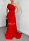 Crepe Fabric Sleeve Detail Tailed Fish Model Red Paris Evening Dress - 2