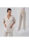Linen Short Sleeve Oversize Maternity Shirt Adjustable High Waist Pants Set - 2