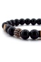 Zircon Stone Sphere Black Glossy Onyx and Hematite Natural Stone Men's Bracelet J0259