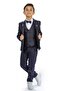 Boys Navy Blue Jacket Shirt Vest Bow Tie Pants Tuxedo Groom Suit - 2