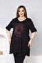 Asymmetrical V-Neck Colorful Tunic Blouse with Stone Detail - 7