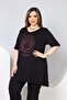 Asymmetrical V-Neck Colorful Tunic Blouse with Stone Detail