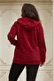 Plus Size Burgundy Cardigan with Sequin Embroidered Sleeves and Pockets - 4