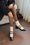Women's Mary Jane Black Patent Leather Closed Back Double Tape Square Toe Helmet Short Block Heeled Shoes - 3