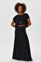 Boat Neck Oversize Summer Crop Bohemian Blouse Black - 2