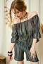 Khaki Green Line Lace Fabric Shorts Set Beachwear Beach Set - 5