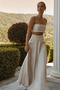 Women's Natural Strappy Crop Blouse Long Skirt Linen Set