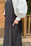 Black Linen Skirt Salopet & White Classic Collar Crop Shirt - 7