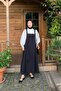 Black Linen Skirt Salopet & White Classic Collar Crop Shirt - 3