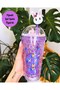 Straw Iced Glass Look Mica Water Bottle with Purple Led Light 450 ml Double Layer Water Bottle 2087