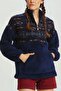 Turtleneck Ethnic Patterned Plush Sweatshirt Navy Blue - 6
