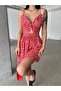 Women's Red Chest Detailed Thin Strap Above Knee Summer Mini Dress - 3