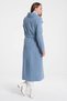 Women's Indigo Men's Collar Long Belted Lined Coat with Pockets - 4