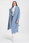 Women's Indigo Men's Collar Long Belted Lined Coat with Pockets - 3