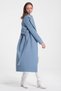 Women's Indigo Men's Collar Long Belted Lined Coat with Pockets