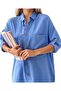 Women's Blue Stone Wooden Buttoned Cotton Linen Shirt with Buttons