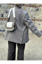 Straw Look Leather Detailed Canvas Dark Mink Women's Hand and Shoulder Bag - 7