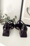 Women's Mary Jane Black Patent Leather Closed Back Double Tape Square Toe Helmet Short Block Heeled Shoes - 6