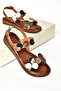 Tan Genuine Leather Women's Sandals K374680603 - 4