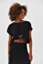 Boat Neck Oversize Summer Crop Bohemian Blouse Black