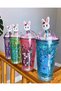 Frosted Glass Look Mica Water Bottle with Blue Led Light 450 ml Double Layer Water Bottle with Straw 2087 - 4