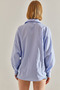 Women's Blue and White Striped Bat Sleeve Oversize Shirt 60251247 - 3