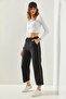 Women's Black Sweatpants with Elastic Waist and Cuffs, Side Stripes and Pockets 60251232 - 5