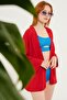 Woman's Red Layered Collar Boyfriend Knitted Jacket - 2
