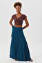 Solid Color Bohemian Long Wrap Skirt Navy Blue - 3