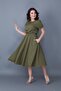 Women's Khaki Elastic Waist Pocketed Batwing Sleeve Midi Dress - 3