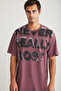 Luther Men's Crew Neck 100% Cotton Washed Purple T-shirt with Print Detail - 2