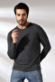 Compact Combed Cotton Lycra Regular Fit Long Sleeve Dummy V-neck T-shirt 19698 Dark Anthracitmelange - 2