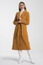 Women's Mustard Men's Collar Long Belted Pocket Lined Coat - 5