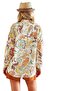 Women's Light Orange Floral Long Sleeve Linen Oversize Shirt with Buttons - 3