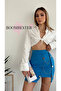 Women's Beige Mini Skirt with Chain Detail Crepe Fabric - 6