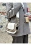 Straw Look Leather Detailed Canvas Dark Mink Women's Hand and Shoulder Bag - 4