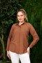 Large Size Brown Corduroy Shirt with Pocket Detail