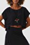 Boat Neck Oversize Summer Crop Bohemian Blouse Black - 5