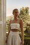 Women's Natural Strappy Crop Blouse Long Skirt Linen Set - 3