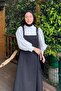 Black Linen Skirt Salopet & White Classic Collar Crop Shirt - 4