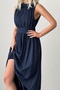 Navy Blue Lined Chiffon Fabric High Neck Backless Design Sleeveless Maxi Dress 099 - 2