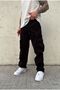 Baggy Black Cargo Pocket Lace Detailed Trousers - 3