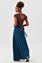 Solid Color Bohemian Long Wrap Skirt Navy Blue - 4