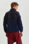 Turtleneck Ethnic Patterned Plush Sweatshirt Navy Blue - 5