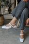 Women's Audrey White Matte Leather Open Back Square Toe Helmet Short Block Heeled Shoes - 6
