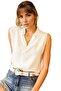 Women's Ecru Sleeveless White Shirt with Buttons - 3