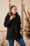 Hooded Plus Size Black Coat with Waist Tie Detail - 2