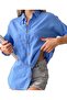 Women's Blue Stone Wooden Buttoned Cotton Linen Shirt with Buttons - 3